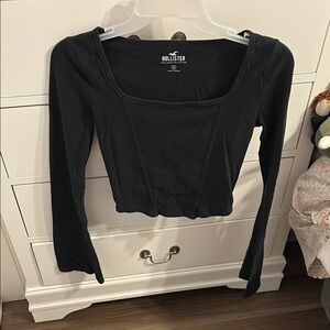 Hollister Black Crop Fitted Blouse